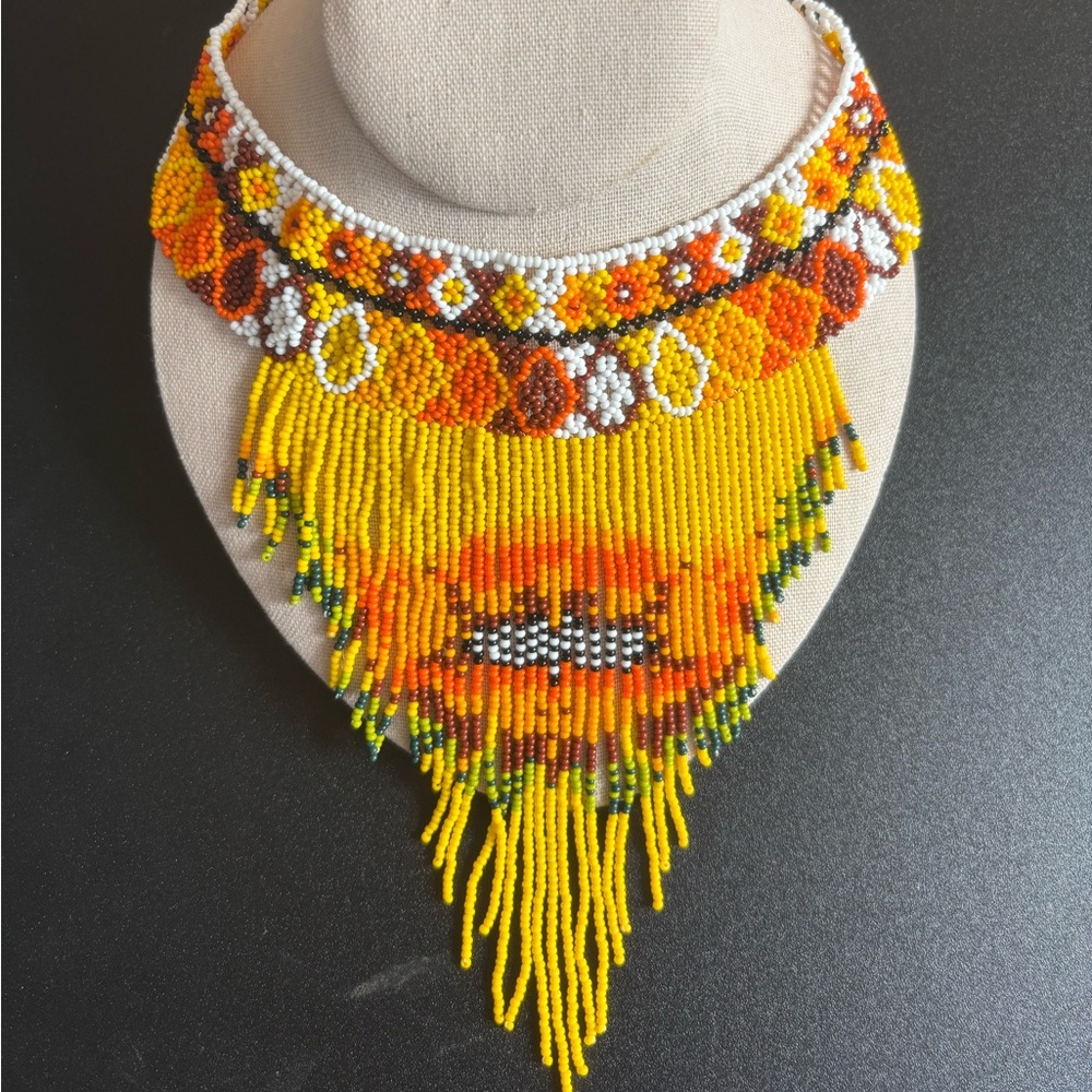 💕New Listing 💕Handmade Beaded Choker with Fringe Waterfall and Earrings - Picture 3 of 9